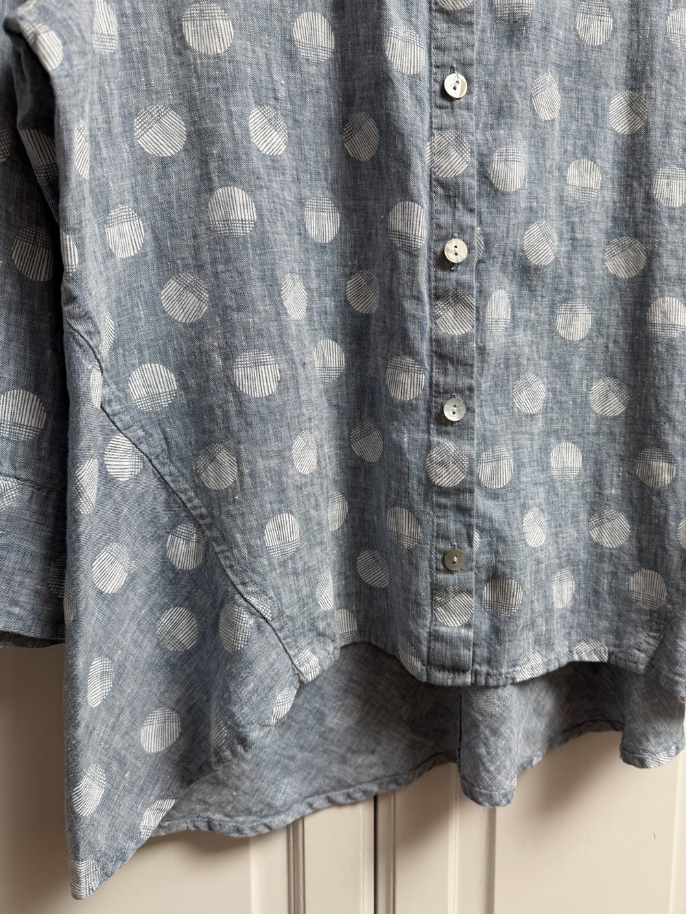 Habitat Clothe To Live In 100% Linen Button Down Shirt Polka Dot Size Medium - Picture 6 of 11
